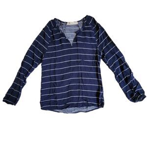 The Impeccable Pig blue white striped long sleeve v neck top sz S